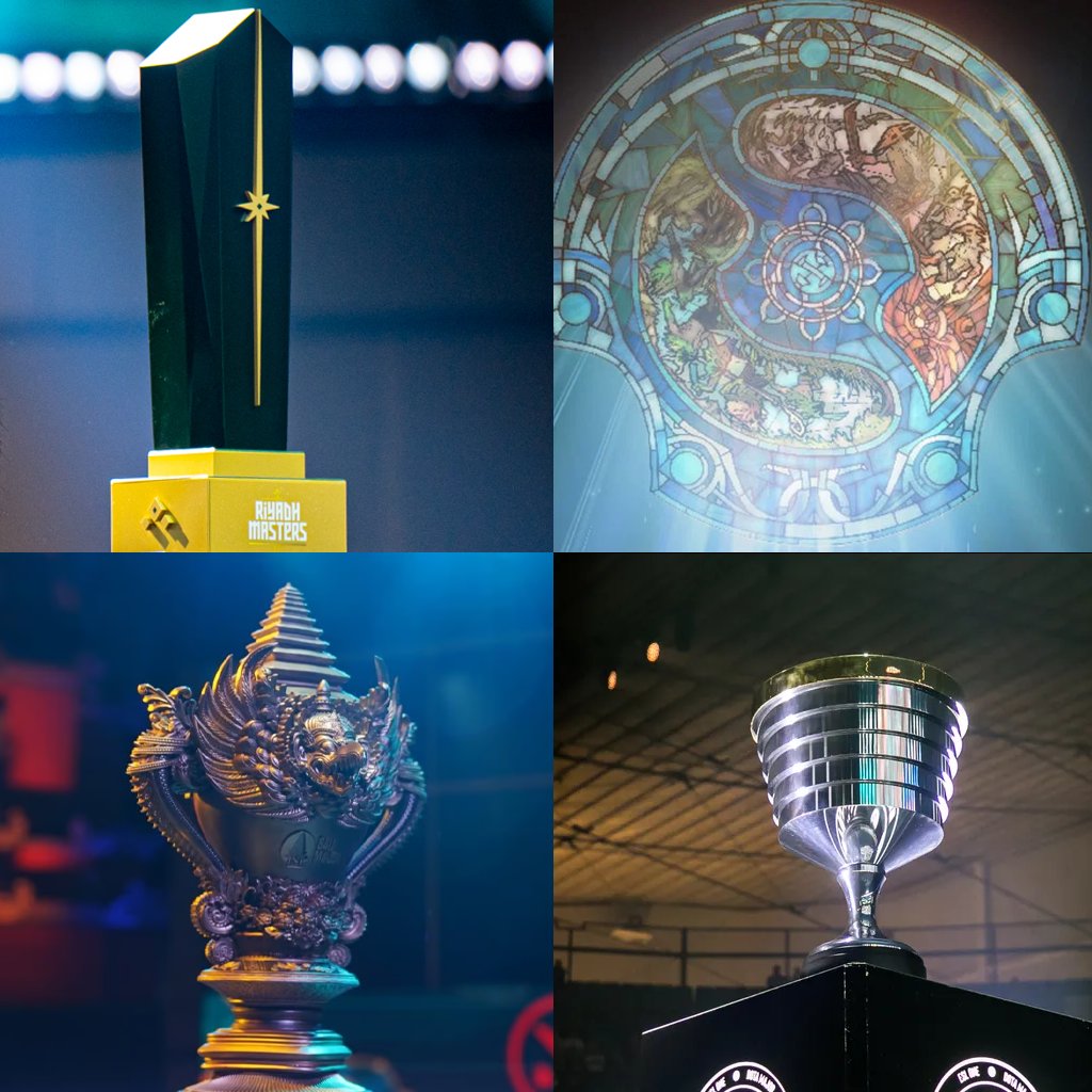 PSGQuest's tweet photo. Which tournament do you think absolutely aced the trophy design? Is it #RiyadhMasters, #BaliMajor, #TI12, or #BerlinMajor? https://t.co/S4zwgWuJdp