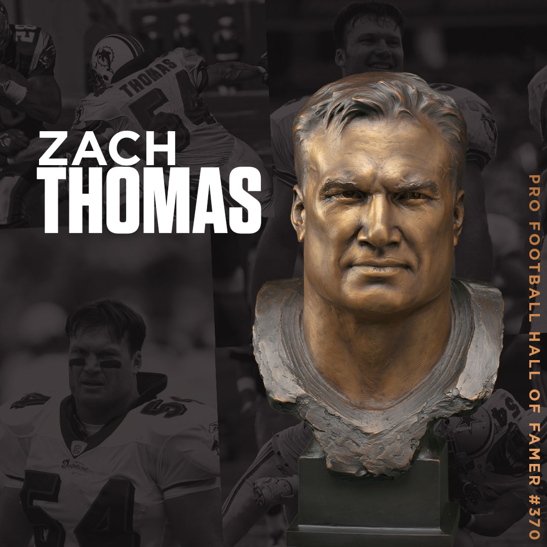ProFootballHOF's tweet photo. The moment that @MiamiDolphins fans have longed to see!

The very first look at the bronze bust of Hall of Famer No. 370, Zach Thomas. https://t.co/tsRWorKycu