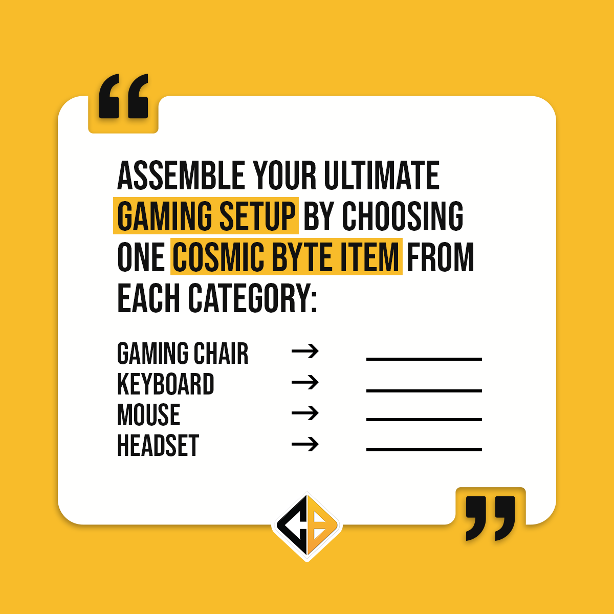 cosmicbyteindia's tweet image. Let's see how you can setup 👀

#CosmicByte #SwitchToGodMode #CosmicByteGaming #Gamers #GamersLife #GamingProducts #GamingModeOn #Gears #PcGamers #PcGaming #gameonline
