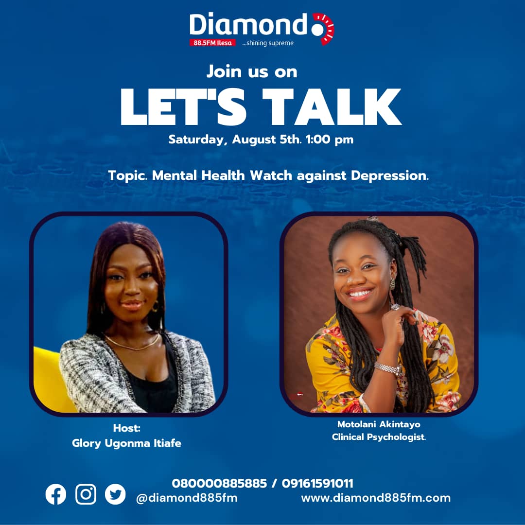 TheGlory01's tweet photo. The current hard-line economic policies will no doubt have hard hitting effects on Nigerians especially youths who make up 60 percent of the population.
Join me and @MotolaniAkintay this afternoon @1pm on @diamond885fm as we discuss ways to buffer up against depression.
#Letstalk https://t.co/B5XPhbnQ7t