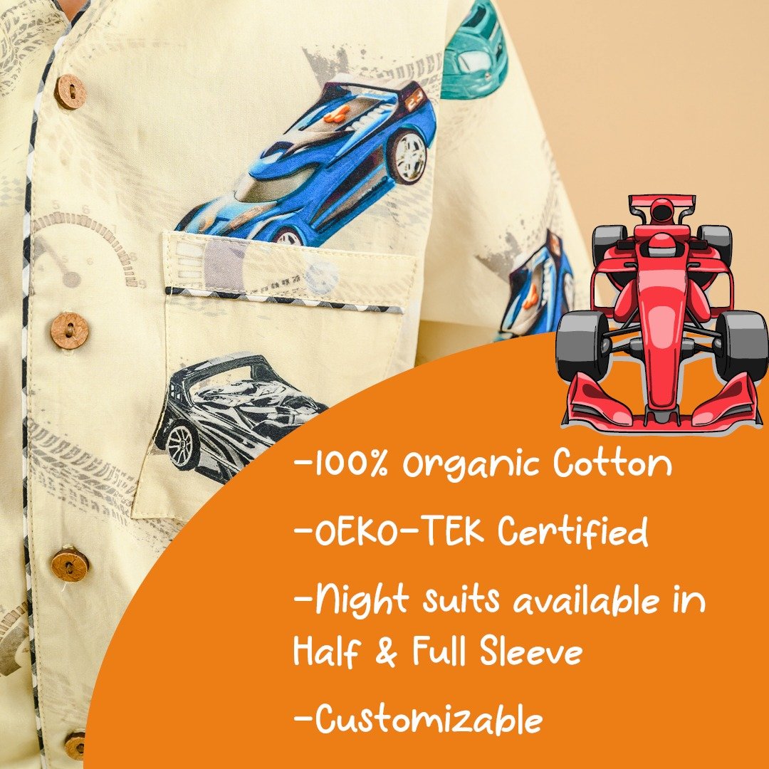 Snuggle up in style with Kidzology's Racing Car Nightsuits!

OEKO-TEK Certified for their safety and adorned with Non-Toxic Dyes & Prints, we've got their comfort in mind!

🌈 Customize your child's perfect nightsuit now for just Rs.199! 🛍️

#KidzologyNightsuits #SweetDreamsAhead