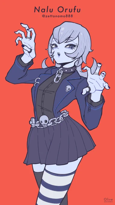 アモさん( )の折不ナルちゃんを描かせて頂きました! 人狼らしく鎖とドクロを合わせたファッションがオシャレで可愛い…!! 描いててめちゃくちゃ楽しかった!