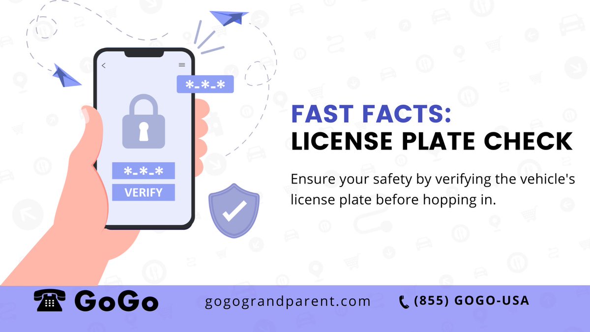 GoGoGrandparent's tweet image. 🛡️ Your safety matters to us! Verifying the license plate before hopping into a vehicle is a simple way to ensure your safety. Take an extra moment to confirm that the license plate matches the details provided by GoGoGrandparent. #SafetyTip #RideSecure bit.ly/3DztfD9