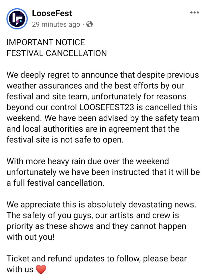 fpltrauma's tweet photo. Scandalous last-minute cancellation from Newcastle's authorities ๐คฌ
It rained last year, it rains at Glasto, it'll rain at today's NUFC friendly. We're northerners ffs.
This screws so many people over. Disgraceful decision... heart goes out to the @loosefest gang ๐ฅ
#LooseFest https://t.co/RRWlF5G0zj