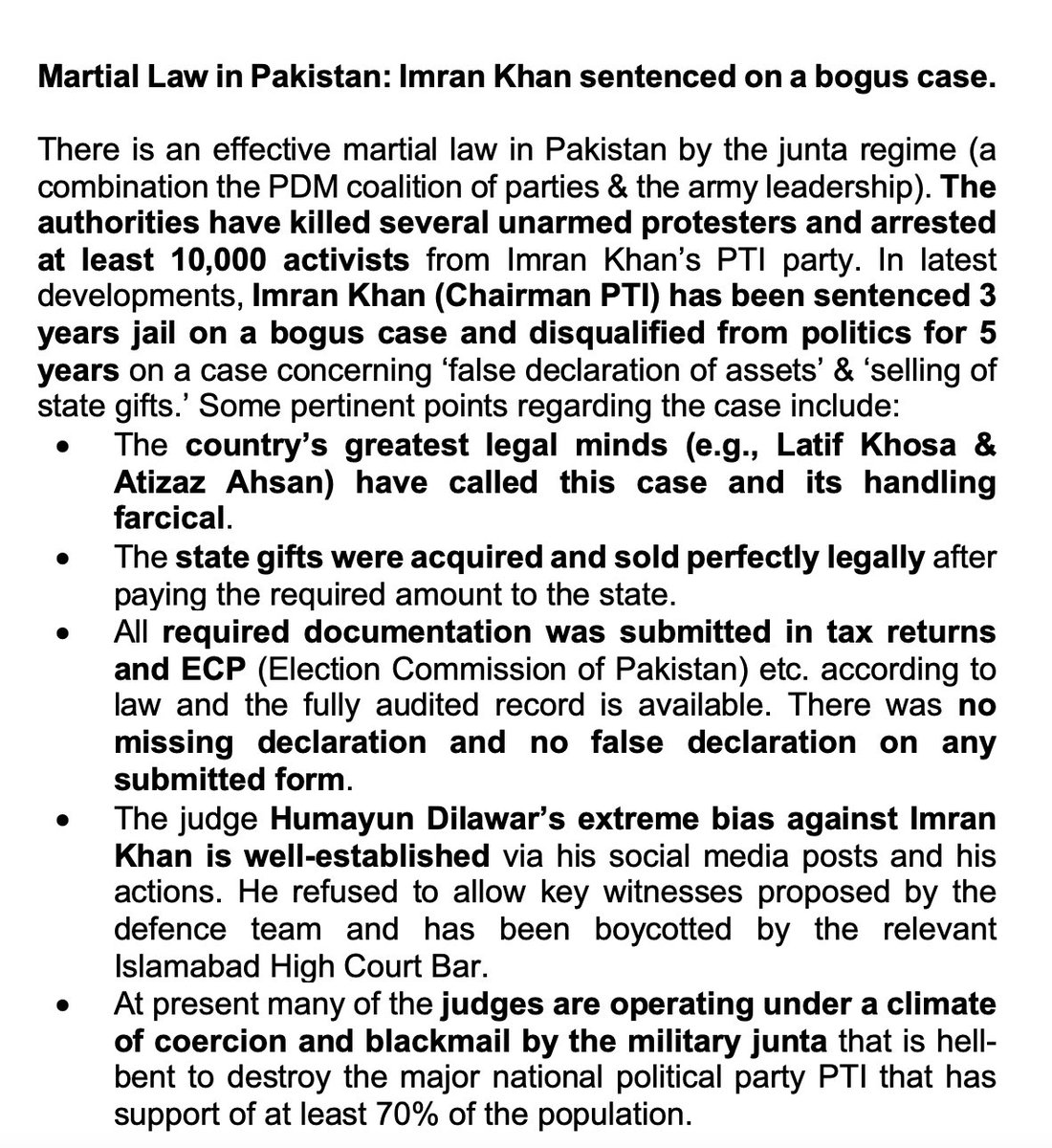 MrsSFaisall's tweet photo. We have known him for 70 years! He is an honest man !

The case is not of corruption, it’s a case filed by the Election Commission for “mis-declaration” in a return filed to the election body while he was Prime Minister. 

He clearly filed his tax return and  mentioned everything in there ! This is biased , complicit judged with out a free trial given to him ! He tried to present his witness he was nt allowed , 

He is honest man we hv known him for 70 years ! why out of sudden he became dishonest in eyes of establishment , because he only wanted rule of law in pakistan which serves people of pakistan who lives under poverty line   . 

Fastest justice and arrest!!

12:44 - The verdict is announced

01:10 - Imran Khan arrested

01:03- Election Commission ready to issue notification

01:27 - Islamabad Police reached Lahore

01:31 - Police left for Islamabad with Tehreek-e-Insaf Chairman

it  happned on 9th may becaus of complicit , corrupt Amir Farooq , he was biased then , he is biased now , who sat on the file for over night. if sowmthing  goes  wrong  with Imran khan , Amir Farooq and our courts will be responsible
#ImranKhan