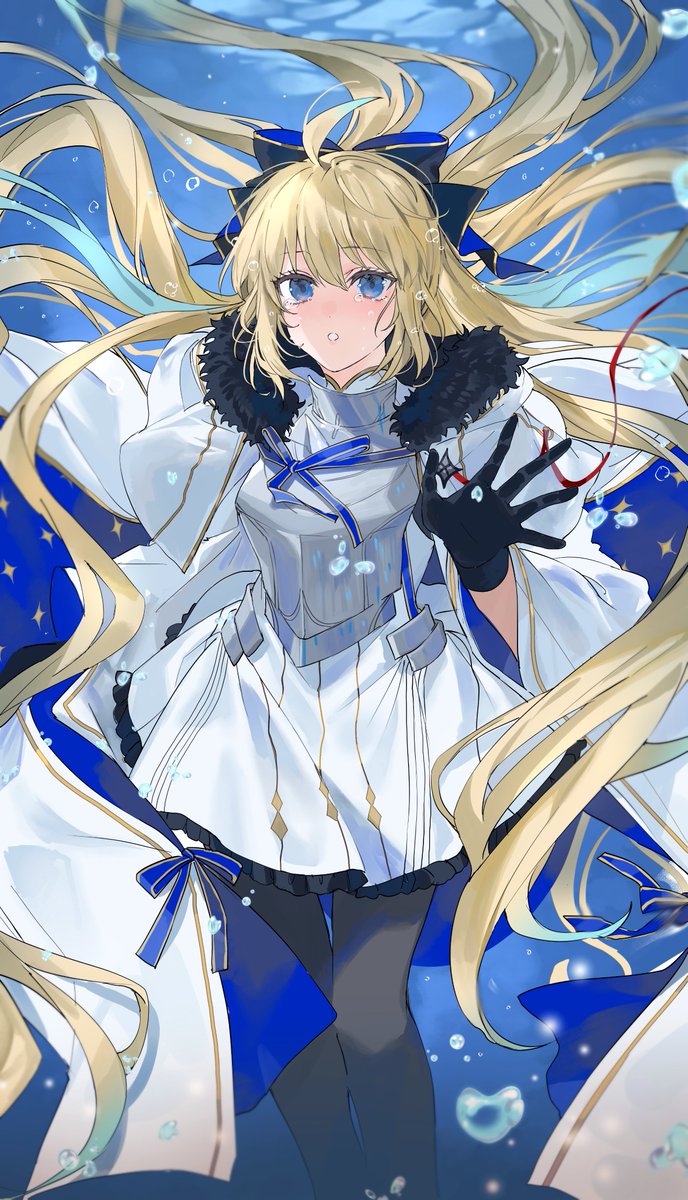 artoria caster (fate) ,artoria pendragon (fate) 1girl blonde hair long hair gloves looking at viewer black gloves pantyhose  illustration images