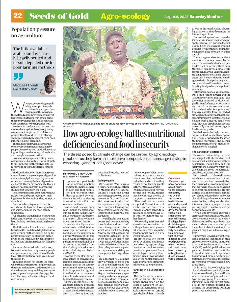 Agroecology_Sch's tweet photo. Great article in today's @DailyMonitor on how agroecology can improve nutritional deficiencies and food insecurity.

Mourice was part of our 2nd Cohort.

@NiwensiimaJade1 https://t.co/d24ktClAkj
