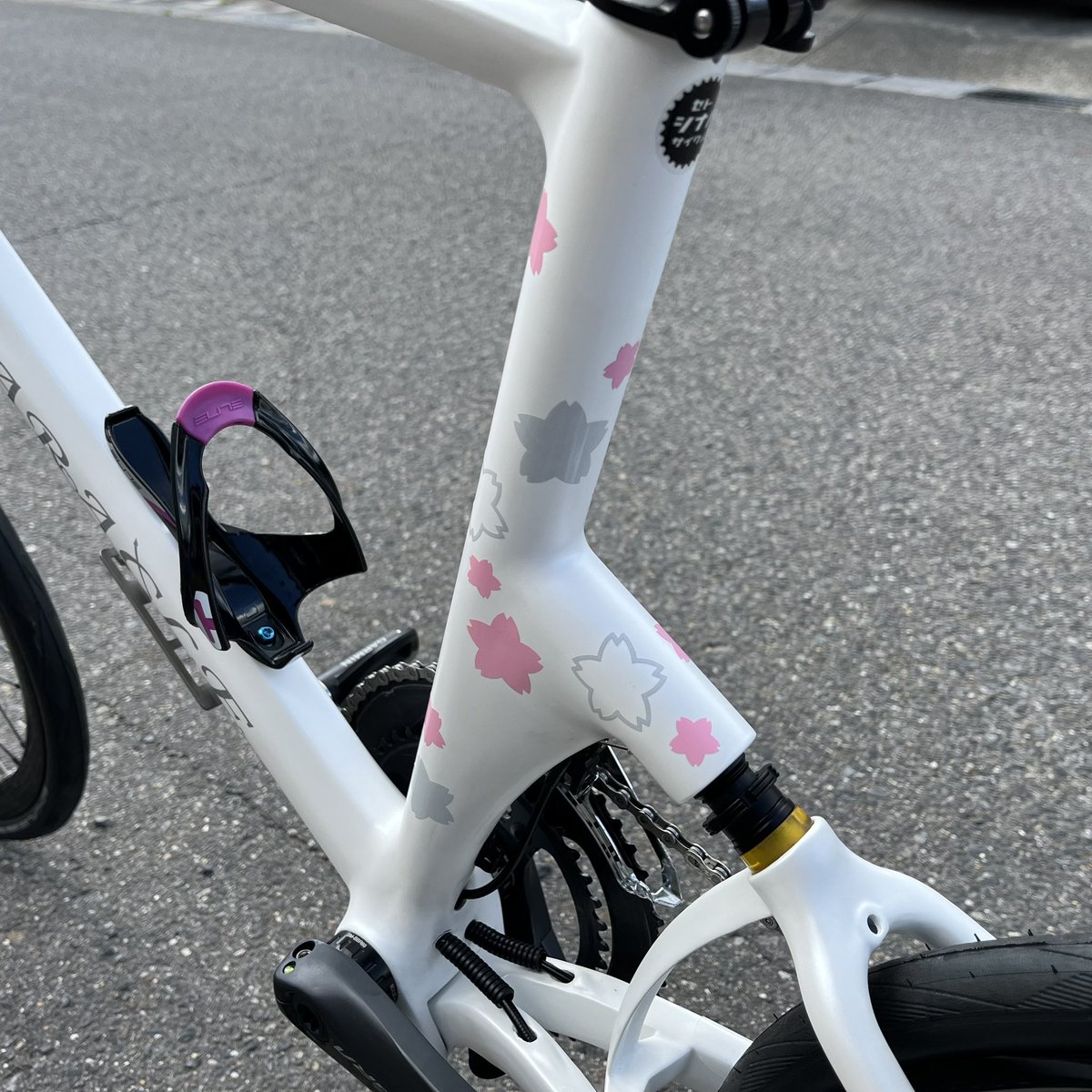 4731custom's tweet photo. CARACLE CoZを桜のステッカーでカスタムさせていただきました。
グレーに見えるのは、白の反射ステッカーにしてみました。

サドルとバーテープのグリーンも素敵ですね！

#CARACLE https://t.co/M1QW8rVFPH