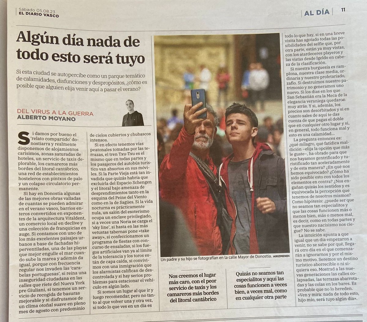 maiteberro's tweet photo. Este modelo de turismo en Euskadi acabará convirtiendo nuestras ciudades en parques temáticos desiertos y despersonalizados. 
Cuando las barbas del vecino veas pelar… en @diariovasco por Alberto Moyano https://t.co/6HyTNXZk4J