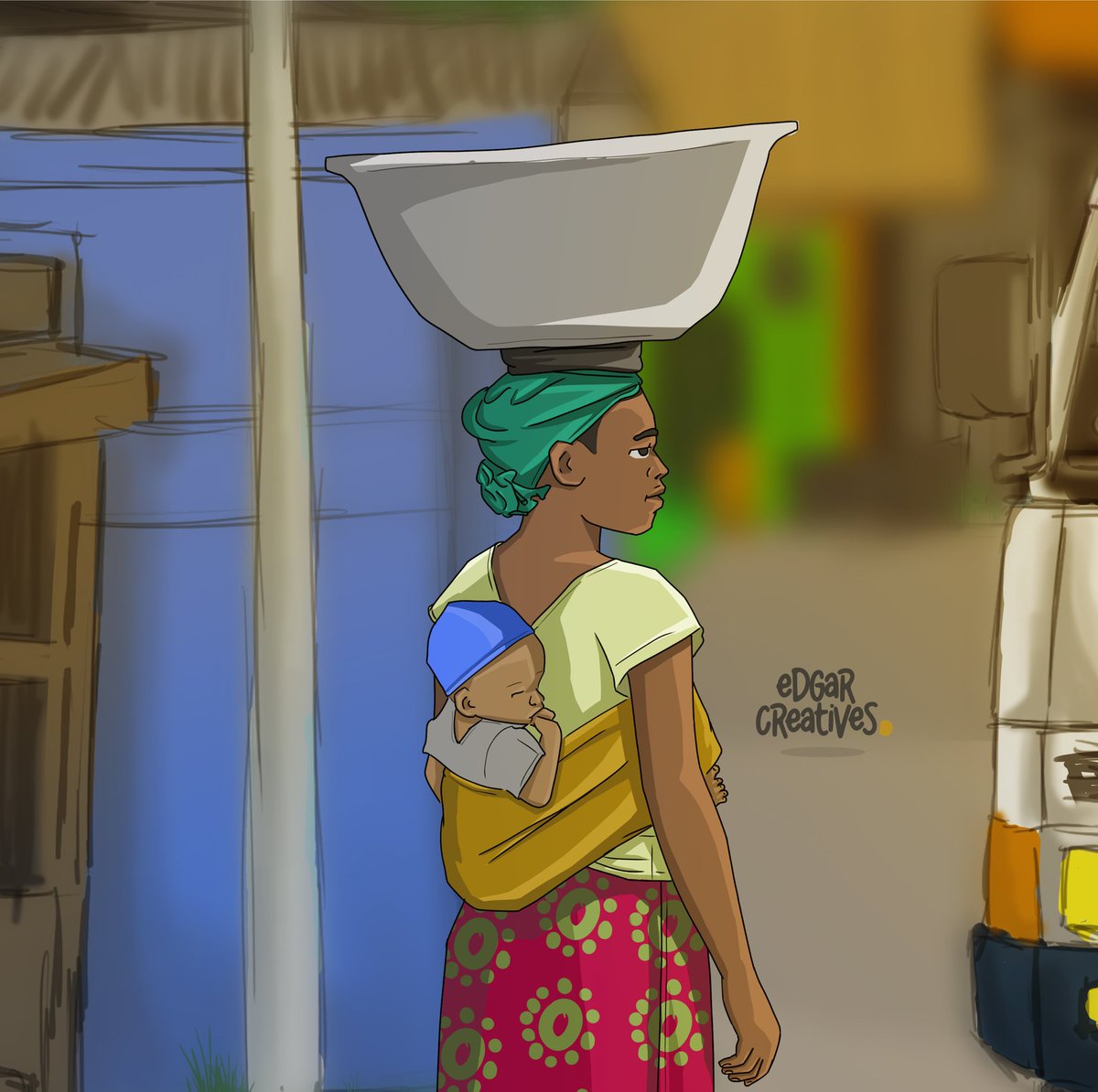 These women can carry anything.
Head porters, popularly know as "Kayayei"

GHANAIAN THINGS 3
"Kayayei"
Market place superwomen 
Ideas on what to draw next are welcome 🙏🙏🙏
Like, share and comment 
<a href="/jnrkay_x/">turdemoji.lol</a>

#digitalillustration #ghana #ghanaian #ghanaianthings #market #kayayei