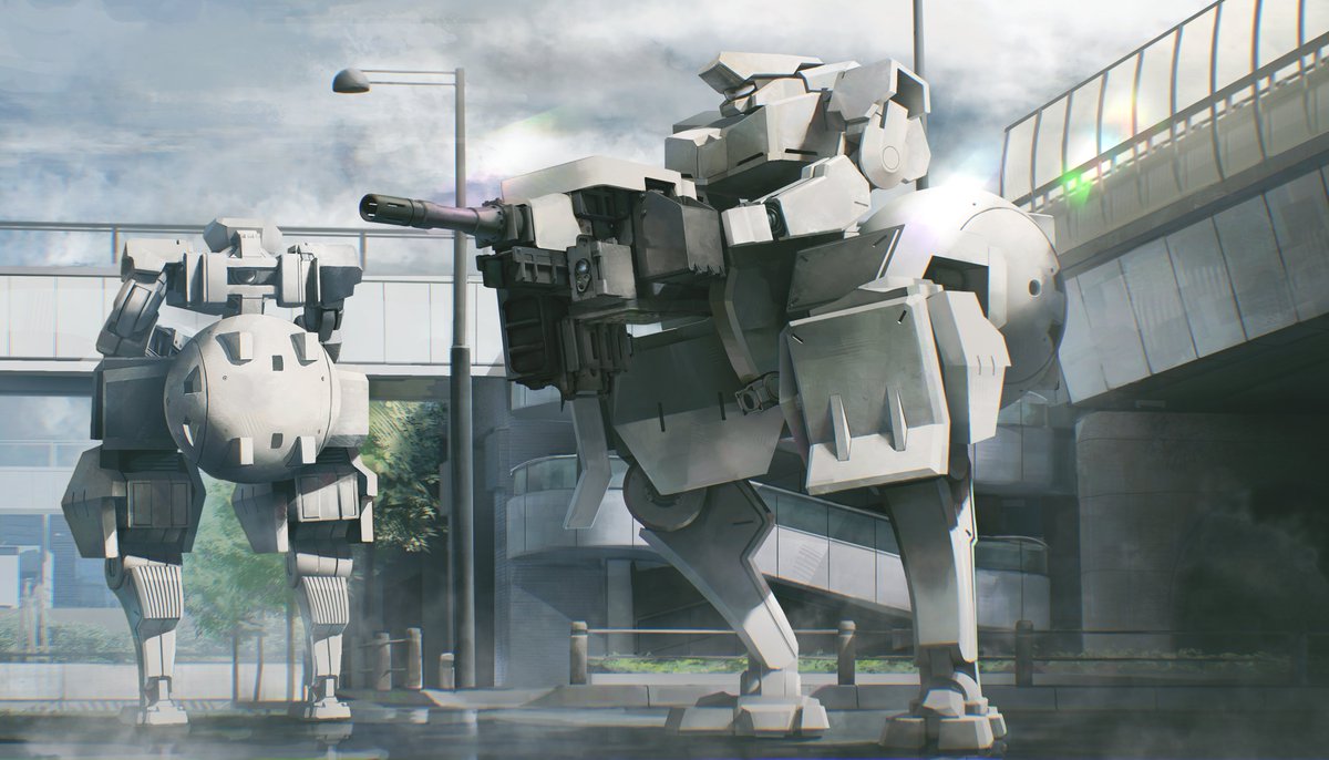 robot mecha no humans lamppost weapon gun science fiction  illustration images