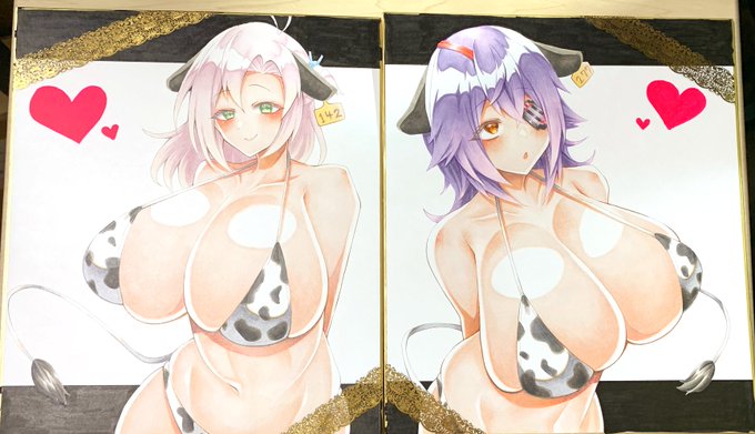 色紙描けました!!!!夏コミに持っていきます!!!!
牛ビキニ天龍ちゃんと衣笠さん大色紙です!!!!🎊🕺🎊 