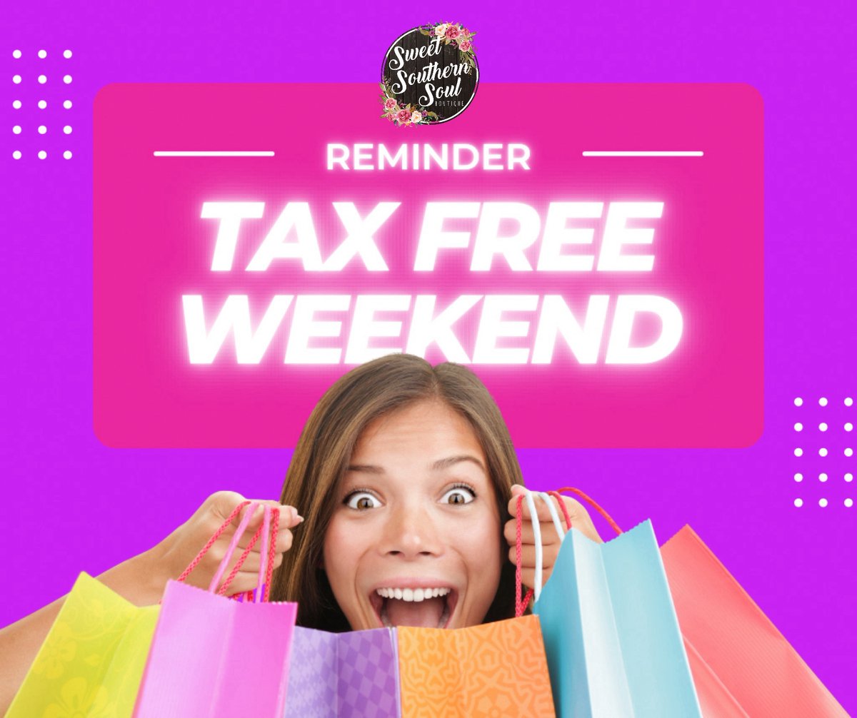 💃💸⏳ Don't miss out on the TAX FREE shopping extravaganza this weekend! 🤑🙌 Get your favorite styles without paying those pesky taxes! 🛍️🎉 Hurry, the clock is ticking! ⌛️ #TaxFreeShopping #SavingsOpportunity #ShopTillYouDrop