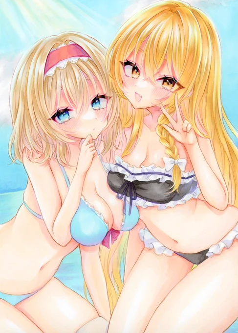 水着のマリアリちゃん描きました𖤐 ̖́-