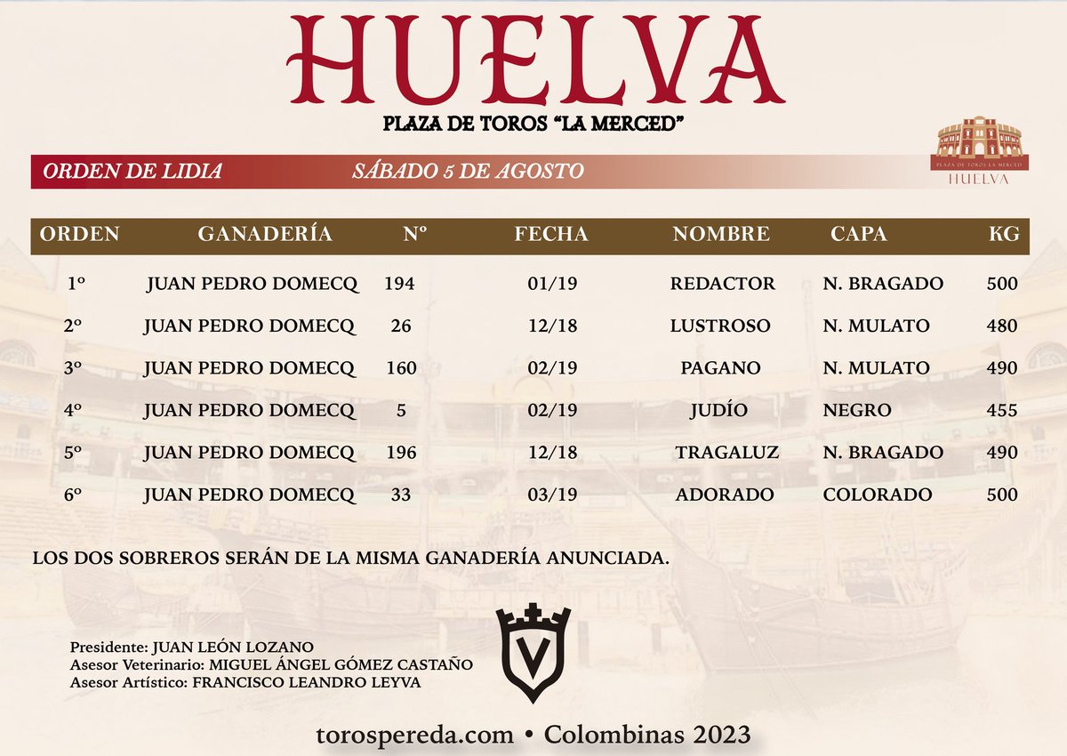 joseluispereda's tweet photo. CARTEL DEL DÍA | 4° DE ABONO | CORRIDA DE TOROS

🐂 @Toros_JuanPedro
⚔️ @prensaJMM, @InfoDanielLuque
y @DavDeMiranda

🕖 20:00 horas.

#Colombinas23 https://t.co/hZrdYDSMJF