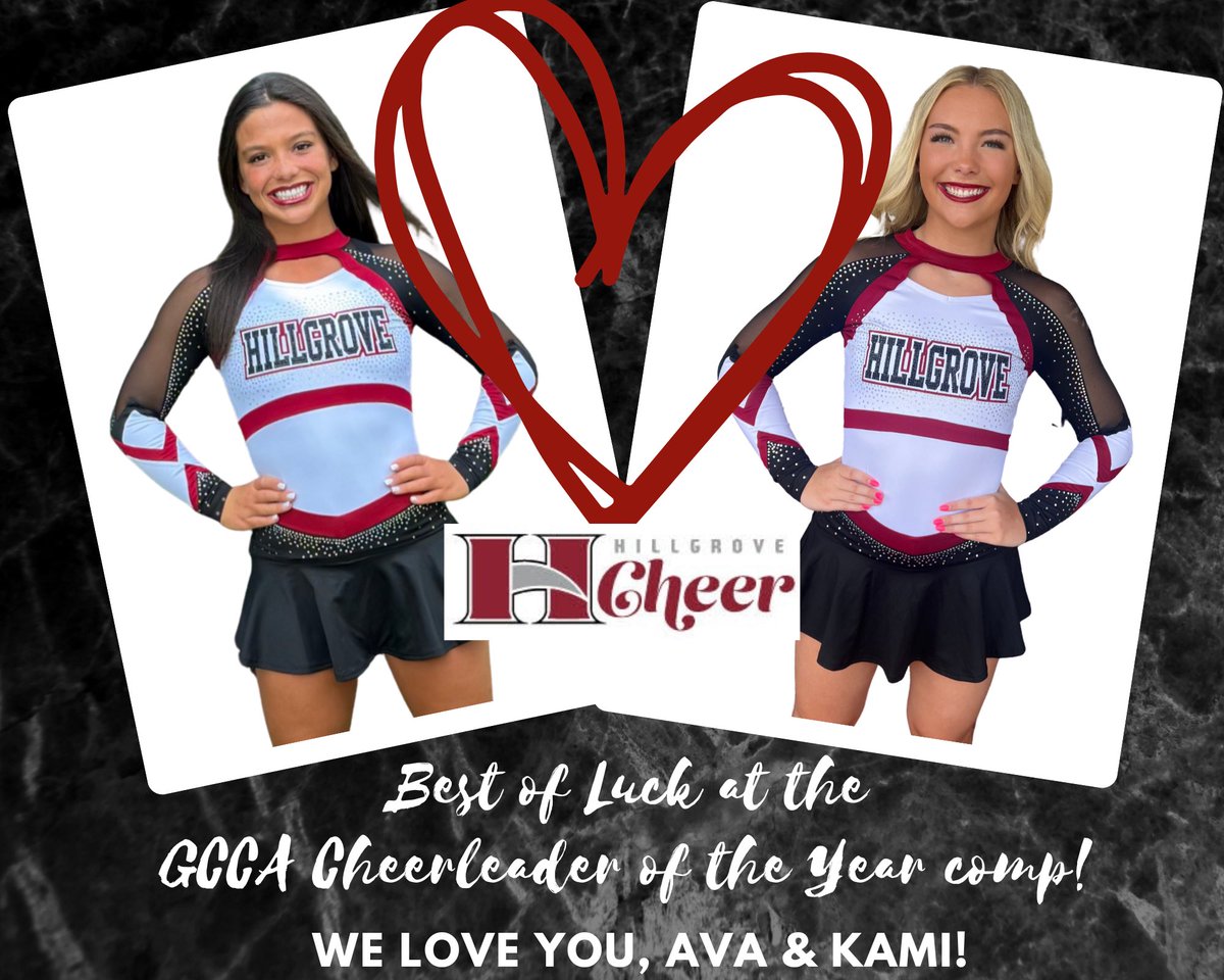 Please join us in wishing the best of luck to Ava &amp; Kami today at the 2023 GCCA Cheerleader of the Year competition! We are so proud of both of you for representing Hillgrove High School at this prestigious event!! Let’s get it! 🫶🏼👑♥️🖤🤍 #GGOD