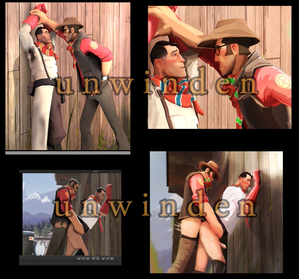 some WIP progress over time

full post available on my patreon in HD (4 completed images in total)
patreon.com/unwinden

#tf2nsfw #sniper #medic