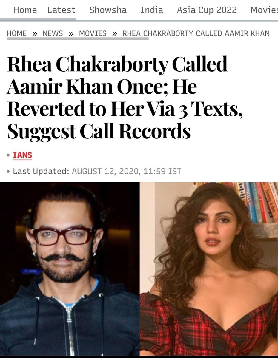 𝐘 🎀 »𝐧𝐨𝐭_𝐚_𝐛𝐨𝐭 » (@yasmin2186) on Twitter photo Why Rhea called Aamir Khan once;
He reverted to her via 3 texts ?? What was the conversation?
Why 63 calls exchanged between Rhea & AU !??. Did you find out <a href="/CBIHeadquarters/">Central Bureau of Investigation (India)</a> <a href="/DoPTGoI/">DoPT</a>
<a href="/IPS_Association/">IPS Association</a>
GoldDigger In SSRLife
#JusticeForSushantSinghRajput Why Rhea called Aamir Khan once;
He reverted to her via 3 texts ?? What was the conversation?
Why 63 calls exchanged between Rhea & AU !??. Did you find out <a href="/CBIHeadquarters/">Central Bureau of Investigation (India)</a> <a href="/DoPTGoI/">DoPT</a>
<a href="/IPS_Association/">IPS Association</a>
GoldDigger In SSRLife
#JusticeForSushantSinghRajput