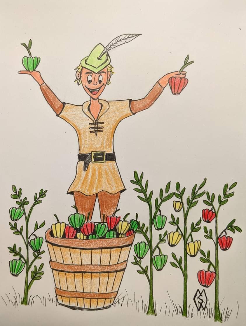 MattStarrFineA1's tweet photo. August 5th is Green Peppers Day. This is my drawing of Peter Piper who picked a peck of pickled peppers. How many pickled peppers did Peter Piper pick? https://t.co/z4lrztw79N
#mattstarrfineart #artists #greenpepper #peterpiper #food #pickpeppers #yellowpepper #redpepper #p https://t.co/eOagwJa67P