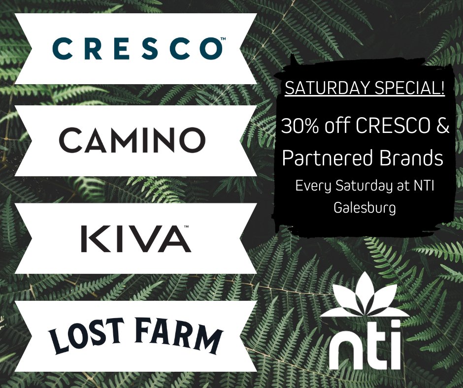 NaturesTreat_IL's tweet photo. ๐จ Don't miss out on this sick deal! ๐จ
Saturdays at NTI Galesburg bring SPECTACULAR savings: Get 30% off of Cresco and their partnered brands every Saturday!
#NTI #Galesburg #Illinois #SaturdaySpecial#Cresco #Camino #Kiva #LostFarm https://t.co/gV4KqALF5r