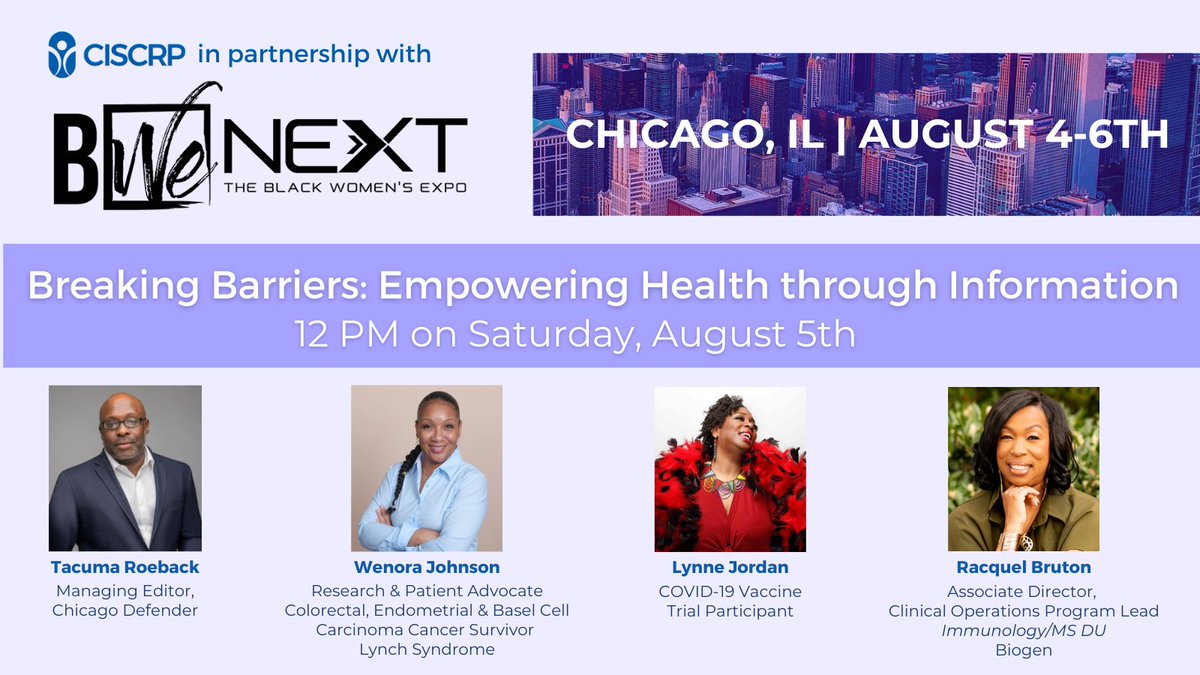 Join CISCRP in Chicago for <a href="/BlackWomensExpo/">The Black Women's Expo</a> TODAY and don’t miss our panel discussion at 12 PM! Our panel of #clinicaltrial professionals and advocates will discuss the importance of diversity in clinical research. Stay until the end for a chance to win a $100 gift card!