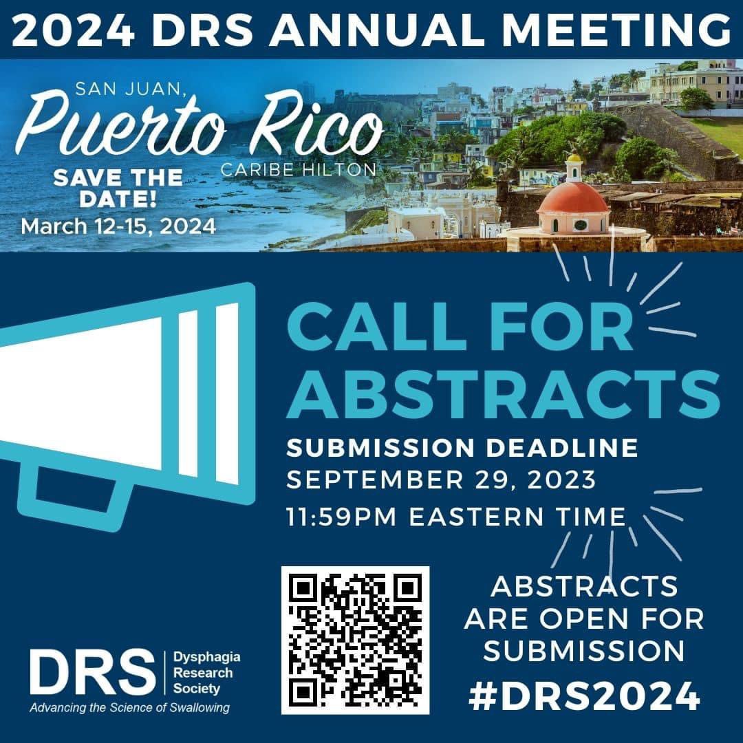 Samantha Shune (@samanthashune) on Twitter photo Join us in San Juan!
Abstract submission for the 2024 <a href="/Official_DRS/">Dysphagia Research</a> Meeting is NOW live! Abstracts are due by September 29th, 2023. Scan the QR code or use link: auth.oxfordabstracts.com/?redirect=/sta…
#DRS2024 #swallowingdisorders #dysphagia #research #science #scientists Join us in San Juan!
Abstract submission for the 2024 <a href="/Official_DRS/">Dysphagia Research</a> Meeting is NOW live! Abstracts are due by September 29th, 2023. Scan the QR code or use link: auth.oxfordabstracts.com/?redirect=/sta…
#DRS2024 #swallowingdisorders #dysphagia #research #science #scientists