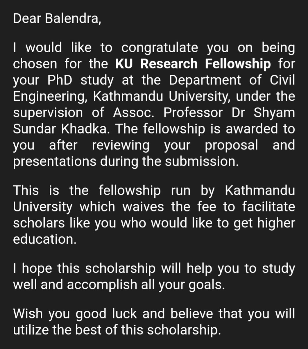 Thank You Kathmandu University for awarding me fellowship for my PHD. 

Dr. Balen in 3 years guys :) 

PS: My topic for Phd is, Conservation of Newa Heritage Structure to promote Tourism and Economy.