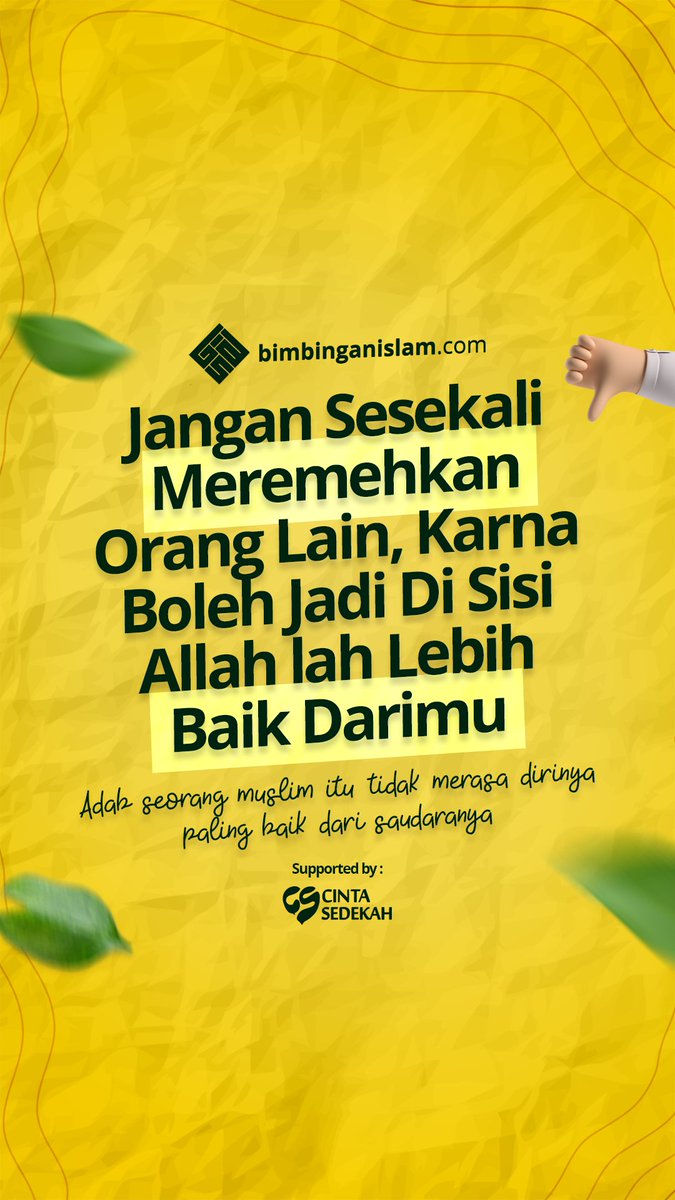 bimbingan_islam's tweet photo. Jangan Sesekali Meremehkan Orang Lain, Karna Boleh Jadi Di Sisi Allah Ia Lebih Baik Darimu

"Adab seorang muslim itu tidak merasa dirinya paling baik dari saudaranya"

__________________
https://t.co/sQ7FFy6rYd | Follow IG, FB, TWT, TG, YT : Bimbingan Islam https://t.co/WktDogJJtZ