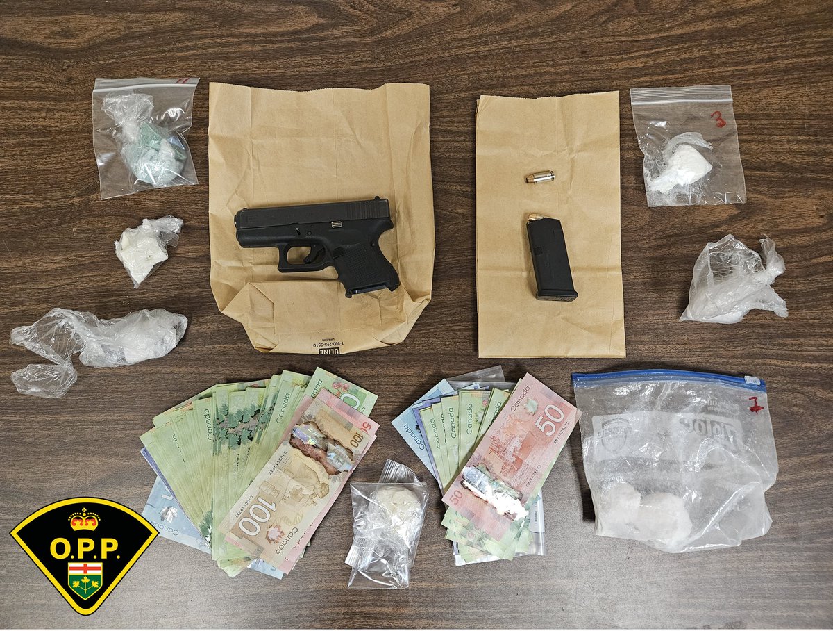 In the early morning hours of August 3, #OPP officers executed a search warrant at a residence on McKelvie Avenue, in Kirkland Lake. A handgun along with ~$37,000 worth of suspected fentanyl, cocaine, crystal methamphetamine &amp; crack cocaine were seized. Four people face charges.