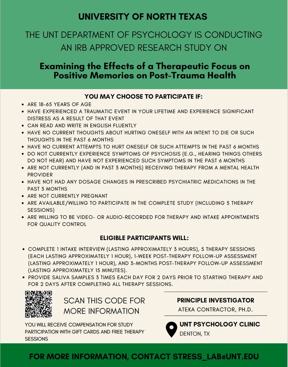 atscon60's tweet photo. If you live in the #DFW metroplex &amp; have experienced a #Trauma, this #paid study may be of interest. By participating in this study, you will help us improve #Trauma interventions. Thank you for considering and spreading the word !! #ClinicalTrials #PTSDAwareness #psychology https://t.co/47otZyngBm