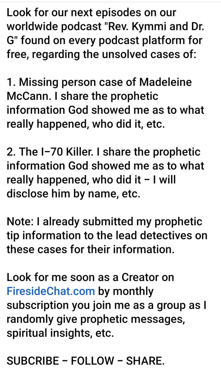 kschamus's tweet photo. #I-70killer #MadeleineMcCann #MADELEINE #Unsolved #serialkiller #Prophetic #propheticministry #firesidechat #propheticpodcast https://t.co/7l3T0oji2j