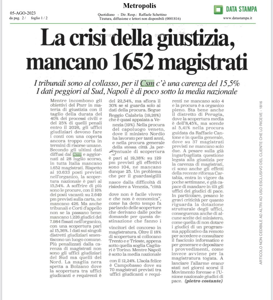 AleMoscatelli's tweet photo. Ognuno faccia le proprie valutazioni. 
O si parte dal risolvere questo problema (come quello delle  scoperture del personale amministrativo) o non si migliorerà mai la “macchina della Giustizia”. https://t.co/h6XPjfPQga