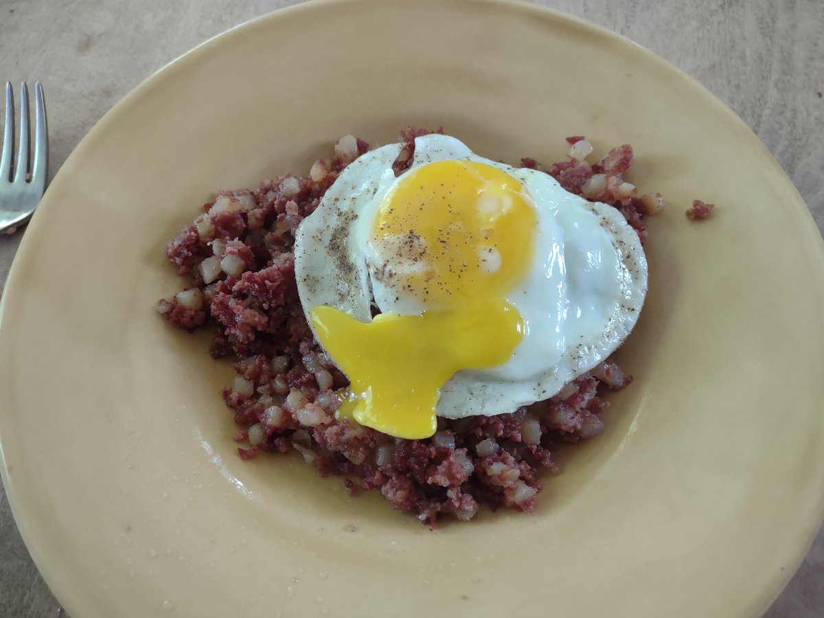No school = no lessons. Comfort food and comfort music for the kids today with two of their favorites: corned beef hash and eggs with The Band!
