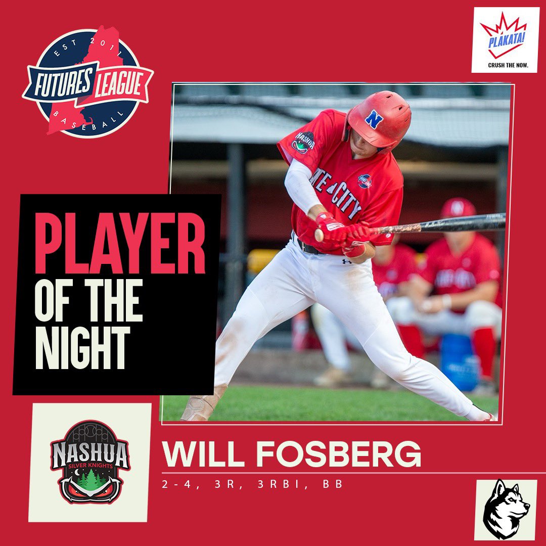 FuturesLeague's tweet photo. Huge start to the weekend!

▪️ @Plakata Player of the Night @WillFosberg had two hits, three RBI and three runs for the #SilverKnights⚔️

▪️ 78 Sports Pitcher of the Night Matt Lauria allowed just two hits in six shutout innings to start a 1-0 #Bees🐝 win

#FuturesLeague https://t.co/qLkxrCYFzT