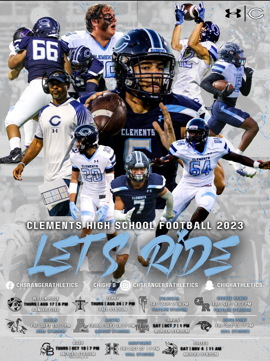 Clements Football (@chighfb) on Twitter photo Thank you <a href="/CoachAGarza/">Aislinn Garza</a> for the sweet schedule poster this year. Hope to see you around all year!! #RangerPride #HWPO #LetsRide #ChasingElite Thank you <a href="/CoachAGarza/">Aislinn Garza</a> for the sweet schedule poster this year. Hope to see you around all year!! #RangerPride #HWPO #LetsRide #ChasingElite