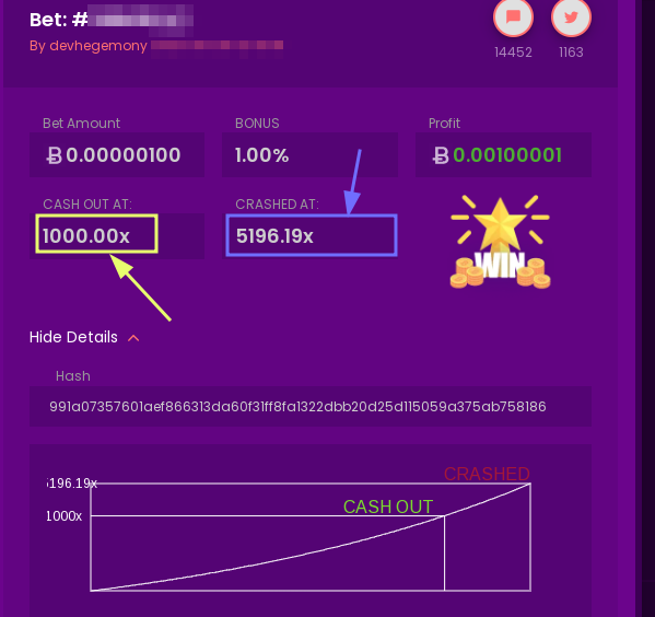 WOOOT thanks <a href="/trustdice/"></a> for the $30 come up from a 2c bet!

1000X cash out on #crash

sadly i was too conservative with 1k when it went to 5.2k!

trustdice.win/faucet/?ref=u_…

#GamblingTwitter #crash #casinobonus