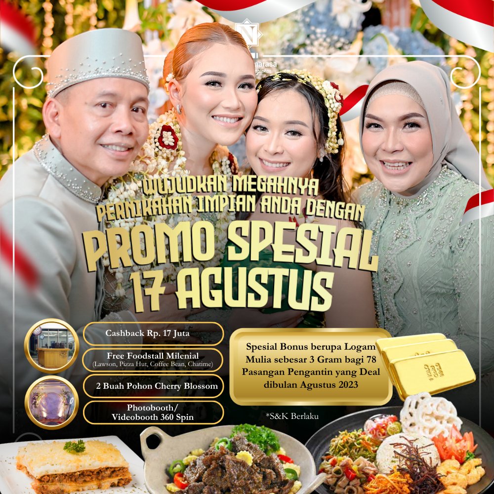 PROMO SPESIAL #KEMERDEKAAN 

Rencanakan pernikahanmu bersama #Nendia Primarasa, agar tercapai keistimewaan yang romantis di hari spesial Anda dengan Promo Spesial Kemerdekaan #Indonesia.

Hubungi kami untuk info lebih lanjut.
ig.me/m/nendiaprimar…