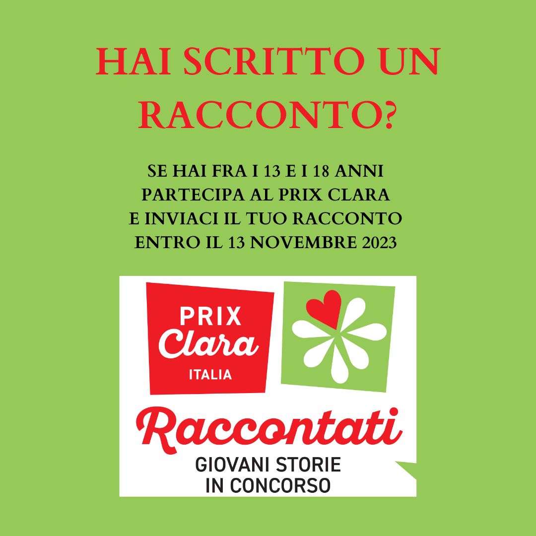 albertomelloni's tweet photo. Hai fra i 13 e 18 anni e vuoi scrivere un racconto? Mandalo al #PrixClara - ti leggeranno le grandi firme della letteratura: non letteratura per ragazzi/e, ma ragazzi/e per la letteratura. E grazie di farlo girare fra gli insegnanti a @Tuttoscuola
@orizzontescuola @RaiScuola https://t.co/oJ20Pwthge