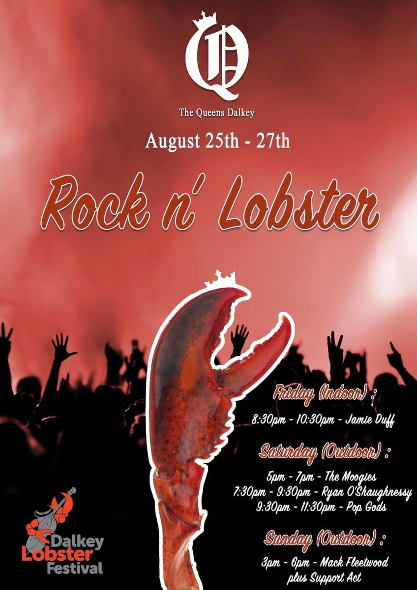 This is your 3 week warning to get the dancing shoes ready 👠👞😃 We are back The Queens Dalkey for Dalkey Lobster Festival 2023 on Saturday 26 August 🎼🎤🎹🎸🥁 NEW TIME ALERT - We are now on slightly later at 7pm 🕖 #dalkeylobsterfestival2023 #punk #rock #70smusic #80s