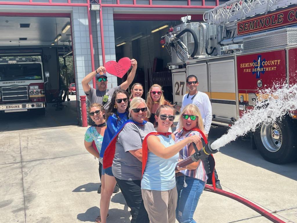 scfdpio's tweet photo. Some awesome Rainbow Elementary teachers stopped by Station 27’s C Shift to participate in a scavenger hunt. #BacktoSchoolSoon @SCPSInfo 
📸 Chief Nick Dorey of @OviedoFire https://t.co/Mu40lRX4H5