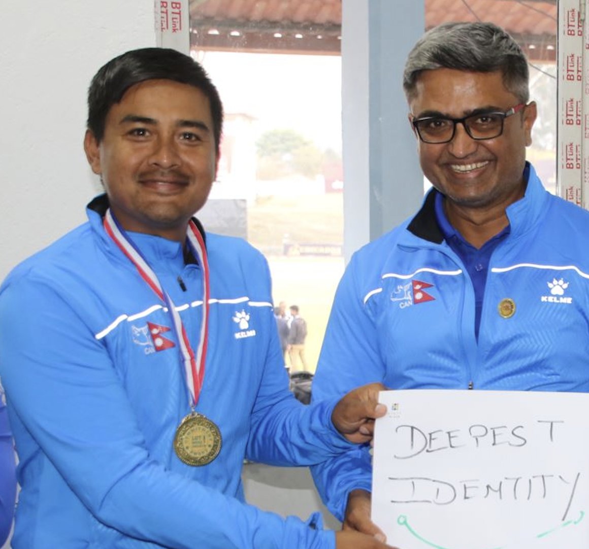 montydesai's tweet photo. It is with a mixture of joy and sadness that we celebrate the closing of a chapter with our cherished teammate and friend, Gyanendra Malla. There is nothing I can say about this committed and compassionate fellow that hasn't been clearly displayed in his number of years of efforts in different roles on and off the field with the Cricket Association of Nepal while proudly representing the country 🇳🇵
I have long admired several things about  Gyaanu, not least of all his dedication to teamwork, pure love of cricket, complete absence of ego, and the true devotion he showed in ALWAYS maintaining a #happydressingroom and culture of unity within the team!
I don't know what adventures retirement will bring, but I am certain you will make the most of it, as you have with your time here! Cheers to you, Gyaanu, :) and thank you for all of your hard work over the years! We wish you nothing but the best in your future endeavors. May you reign victorious in all of life's #oneballbattles.