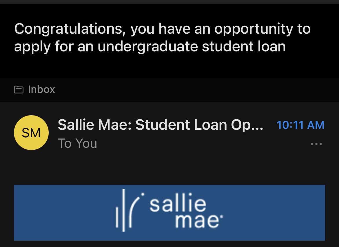 Dear Sallie Mae,

Going into debt for any reason is not an accomplishment. Please stop. @SallieMae 

Thanks,

G

#studentloans #privatestudentloans 
#studentdebt #debtfreedegree
