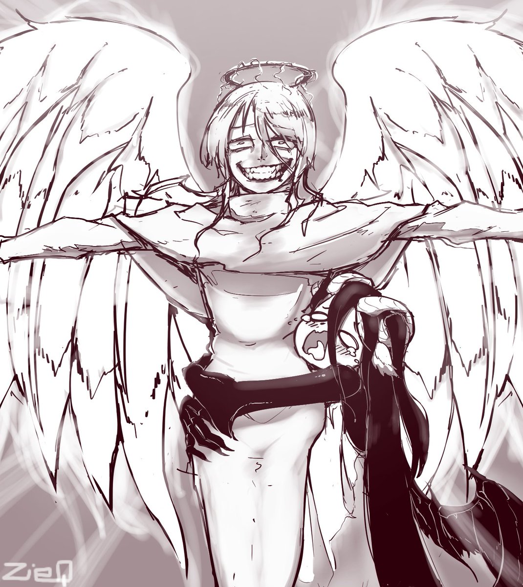 zieq01's tweet photo. "RUNNN!! HE'S ABOUT TO EXPLODEEE!!!!!"
a corrupted Angel and a purified Demon #rkgk https://t.co/tZy5lXC3TD