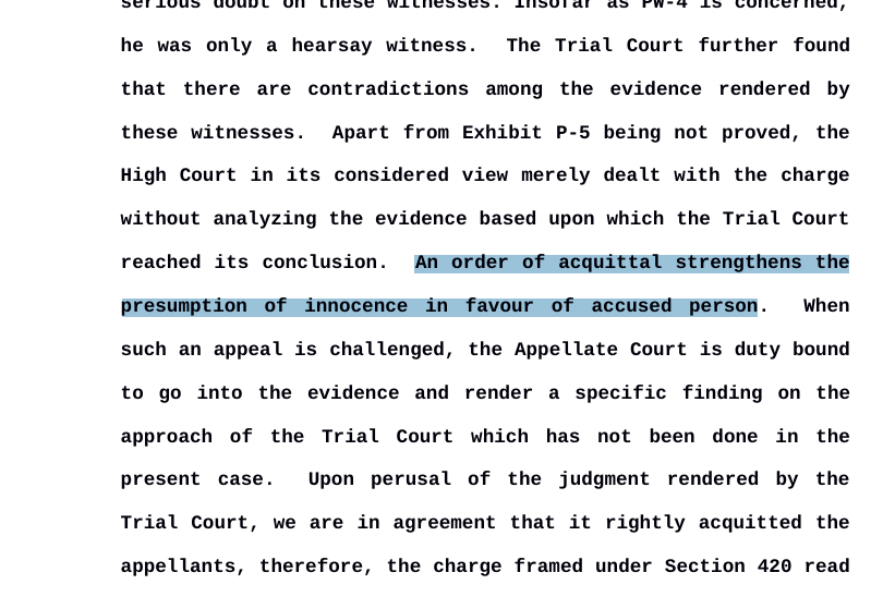 caseciter's tweet photo. "An order of acquittal strengthens the presumption of innocence in favour of accused person."

- #SupremeCourt https://t.co/nh9ViYHs4Z