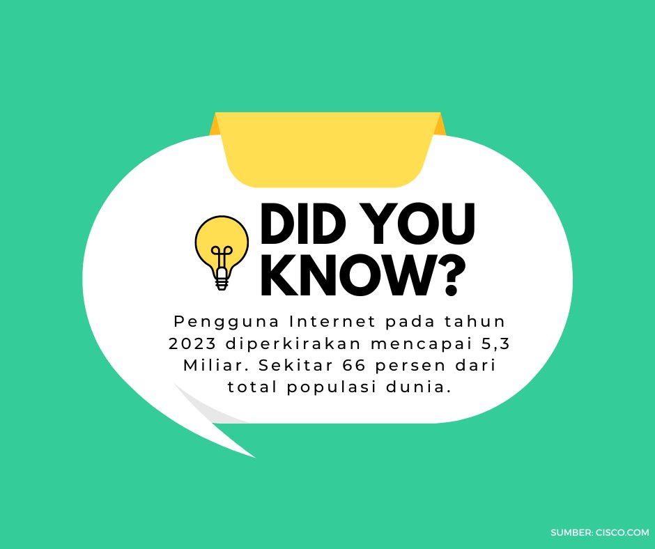 Si_Creatives's tweet photo. Tahukah Anda?

Pengguna Internet pada tahun 2023 diperkirakan mencapai 5,3 Miliar. Sekitar 66 persen dari total populasi dunia.
Kalau angka itu adalah uang, usaha apa yang akan kamu mulai? Yuk share di komentar. 

#SaturInfo #SiCreatives #digitalmarketing #Internet https://t.co/ZS4QhatWKV
