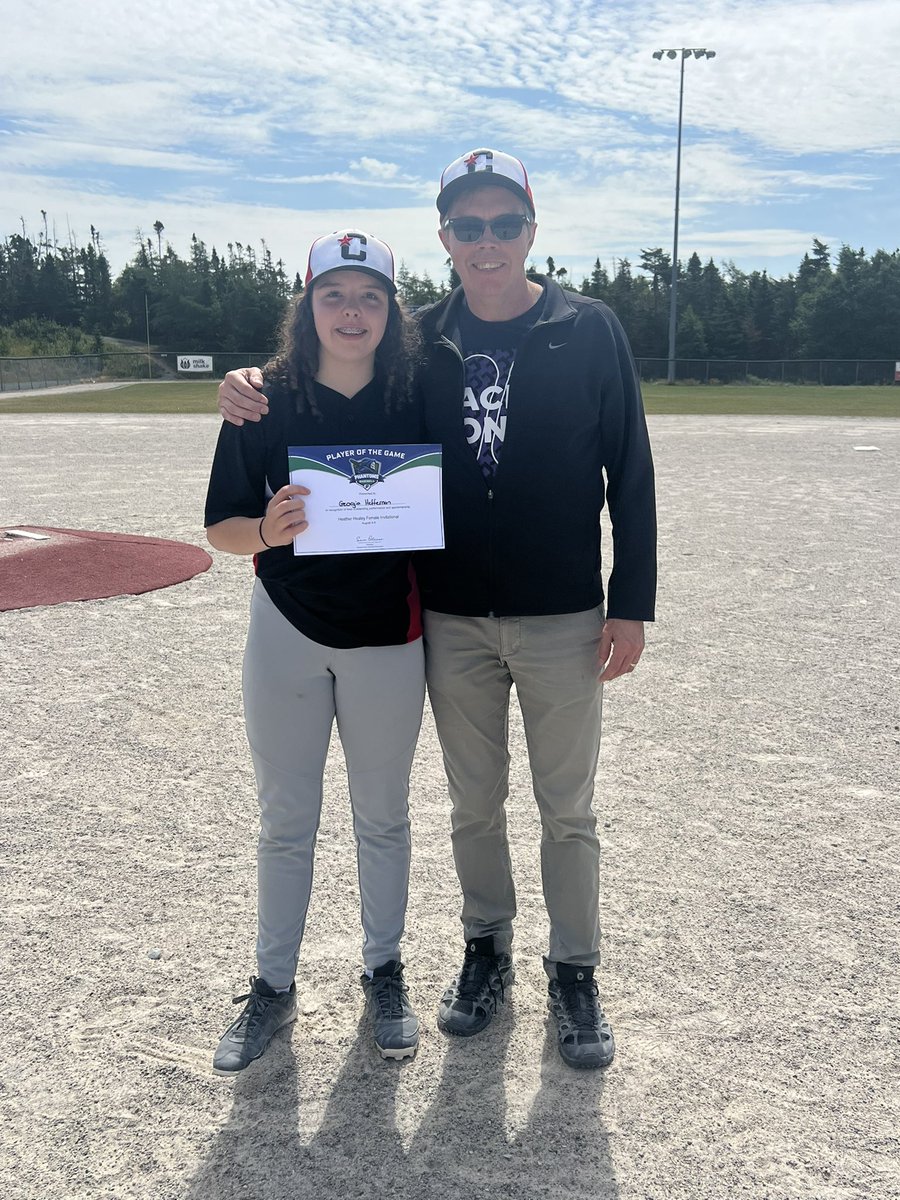 Caps take this game against The Blazers 18-12. Georgia Heffernan pitched an incredible 5 and a third innings and is POG. Here she is with her dad and coach.