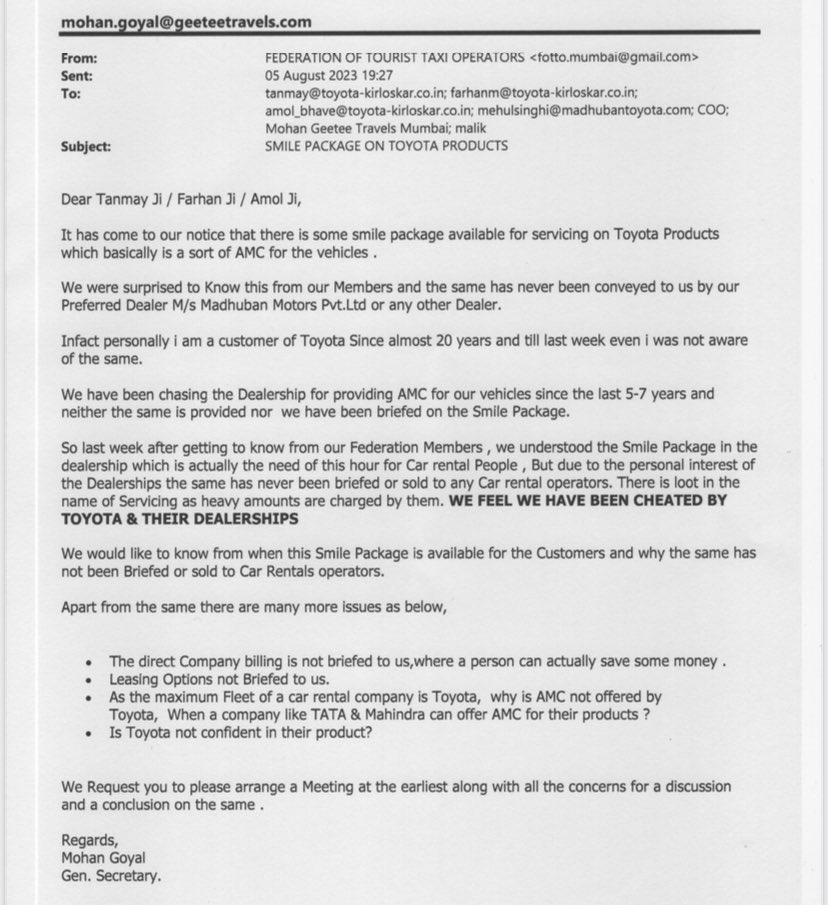 Federation of Tourist Transport Operators (@fottomum) on Twitter photo LOOT BY DEALERS OF TOYOTA <a href="/Toyota_India/">Toyota India</a>
Why are schemes not passed on to customers from years ??
<a href="/FADA_India/">FADA</a> <a href="/IMmohanGoyal/">MohanGoyal ( मोहन गोयल )</a> <a href="/boci_newdelhi/">BOCI</a> <a href="/MBMSBUS/">MBMS</a> <a href="/harshkotakk/">Harshkotak</a> <a href="/MalikPatel5/">Malik Patel</a> LOOT BY DEALERS OF TOYOTA <a href="/Toyota_India/">Toyota India</a>
Why are schemes not passed on to customers from years ??
<a href="/FADA_India/">FADA</a> <a href="/IMmohanGoyal/">MohanGoyal ( मोहन गोयल )</a> <a href="/boci_newdelhi/">BOCI</a> <a href="/MBMSBUS/">MBMS</a> <a href="/harshkotakk/">Harshkotak</a> <a href="/MalikPatel5/">Malik Patel</a>