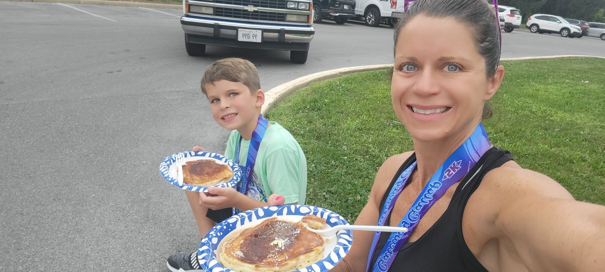 schuckm9's tweet photo. First 5K with my youngest! Right here in Wayne Township--so glad our local neighborhood in Farley had big trees for shade! ❤️ Bonus was the pancakes at the end 🥞 
#wearewayne
#gatewaygallop https://t.co/cW5t4StejN