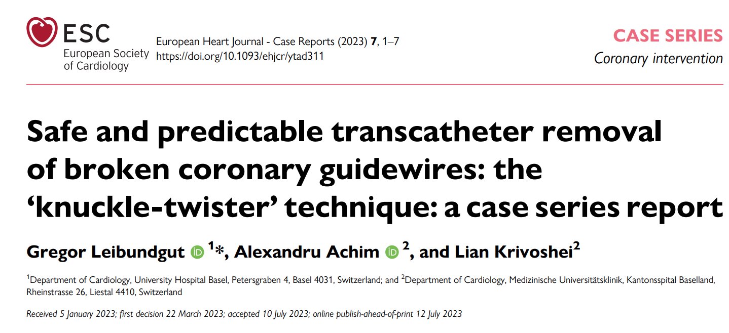 Saraschandra Vallabhajosyula, MD MSc on X: Came across this interesting  technique of guidewire fragment retrieval by @swissCTO, @AlexAchimMD,  @LKrivoshei published in @ESC_Journals Case Reports -   Thoughts from CHIP/CTO