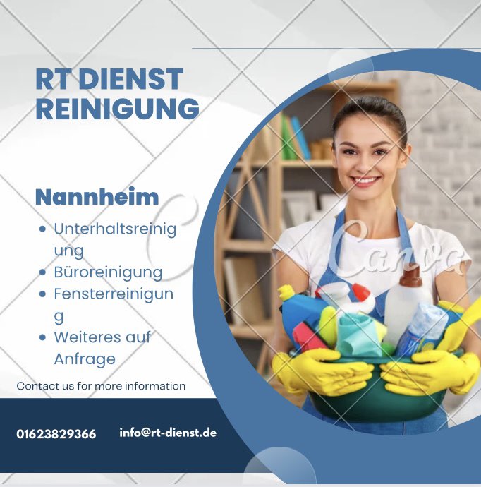 Unser DienstleistungsunternehGebäudereinigung RT Dienst ist auf verschiedene Reinigungsarbeiten Sienst in Mannheim    &amp;Ludwigshafen&amp; Heidelberg spezialisiert.

✅ Unterhaltsreinigung 
✅ Fensterreinigung 
✅ Büroreinigung 
✅ Treppenhausreinigung